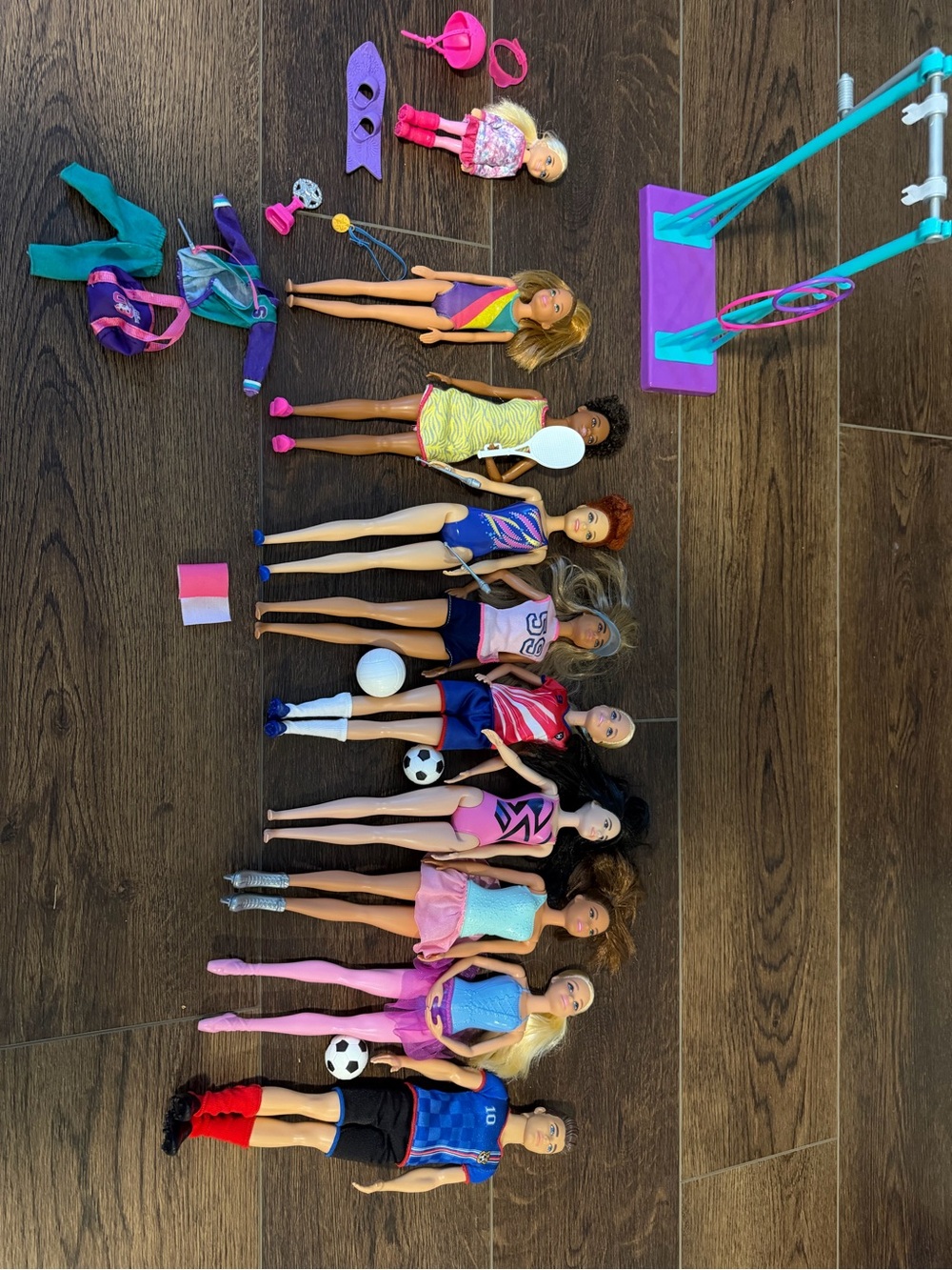 Barbie Dolls Sports & Fashion Lot in Pink, Purple, Blue and Teal